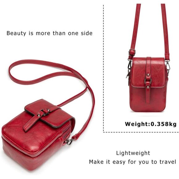 Women's Red Vintage Cross Body Phone Bag Small Messenger Shoulder Handbag - Picture 7 of 7